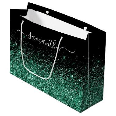 Black and Hunter Green Glitter Elegant Name Large Gift Bag