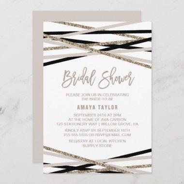 Black and Ivory Streamers Bridal Shower Invitations