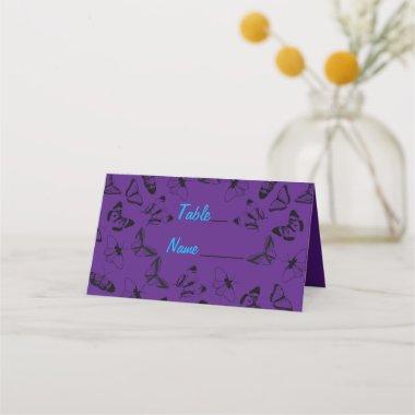 Black and Purple Butterflies wedding Place Invitations