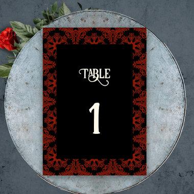 Black and Red Floral Gothic Wedding Table Number