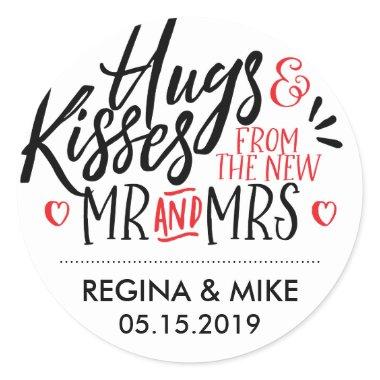 Black and Red Hugs and Kisses From New Mr and Mrs Classic Round Sticker