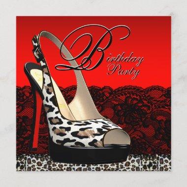 Black and Red Leopard Birthday Party Invitations