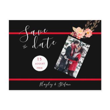 Black And Red Modern Wedding Save The Date Photo Invitation PostInvitations