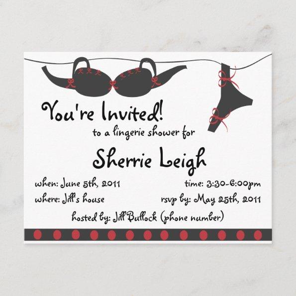 Black and red undies bridal shower Invitations