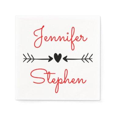 Black And Red Wedding Heart & Love Arrows Napkins