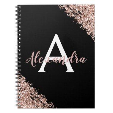 Black and Rose Gold Foil Glitter Monogram Journal