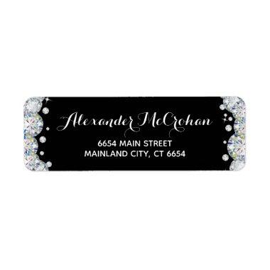 Black and Silver Diamond Glitter Return Address Label