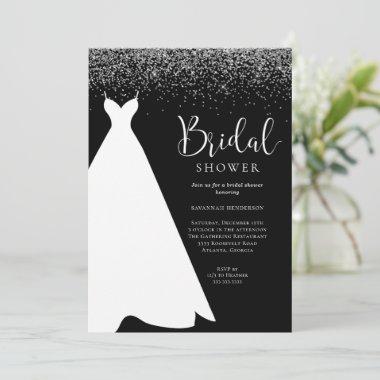 Black and Silver Glitter Bridal Shower Invitations