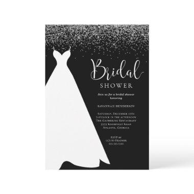 Black and Silver Glitter Bridal Shower Invitations