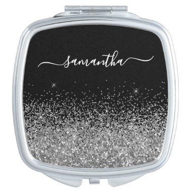 Black and Silver Glitter Elegant Name Compact Mirror