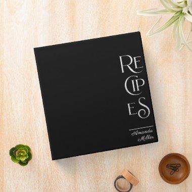 Black and Silver Unique Elegant Recipe Cookbook 3 Ring Binder
