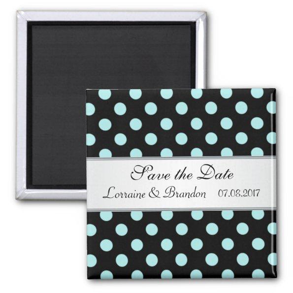 Black and teal Polka dots Wedding Save the Date Magnet
