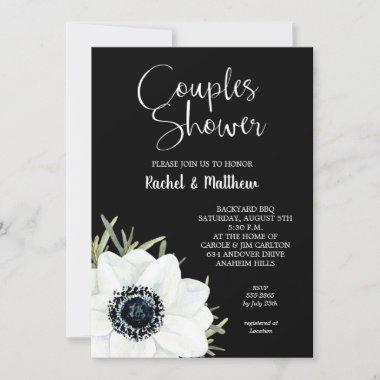 Black and White Anemones Bridal Shower Invites