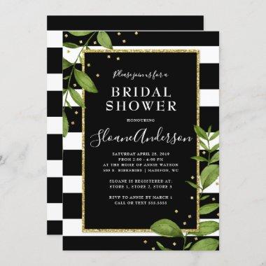 Black and White Botanical Bling Bridal Shower Invitations
