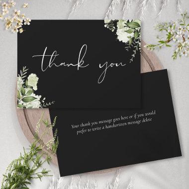 Black And White Botanical Greenery Elegant Script Thank You