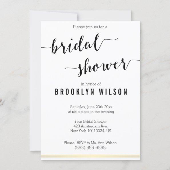 Black And White Bridal Shower Invites Gold Lines