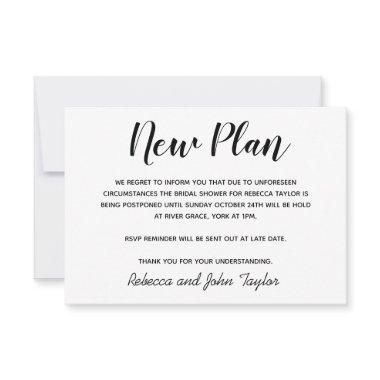 Black and White Bridal Shower Postponement Invitations