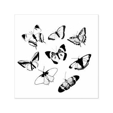 Black and White Butterflies Wedding Self-inking Stamp