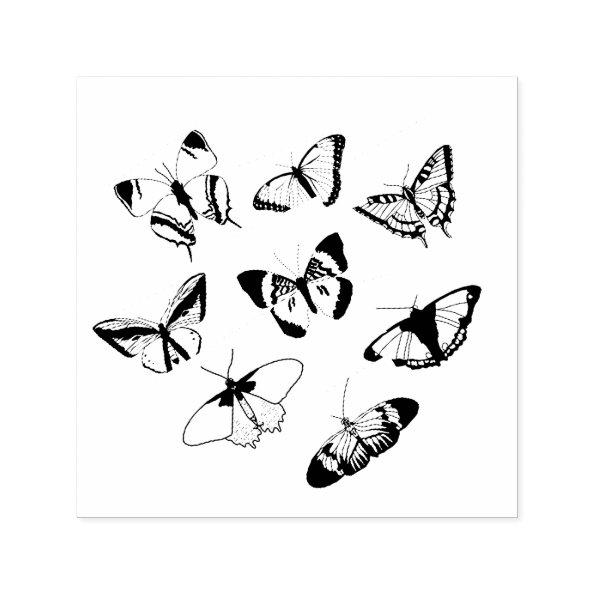 Black and White Butterflies Wedding Self-inking Stamp