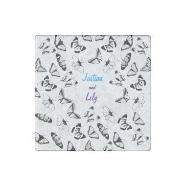 Black and White Butterflies wedding Stone Magnet