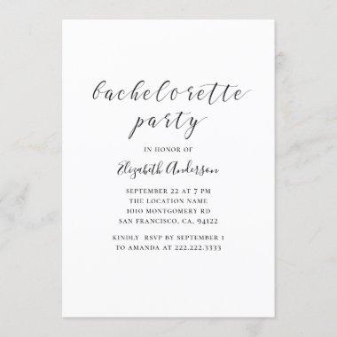 Black and white calligraphy bachelorette party Invitations