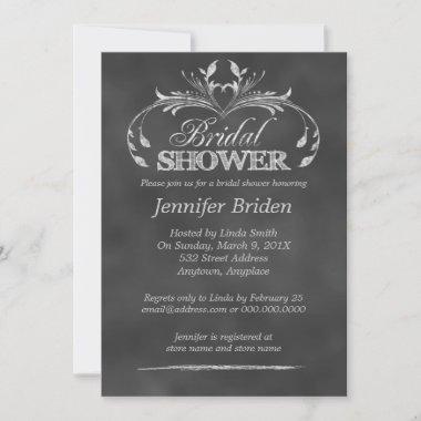Black And White Chalkboard Modern Bridal Shower Invitations