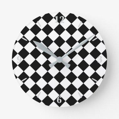 Black And White Checkerboard Checkered Flag Design Round Clock