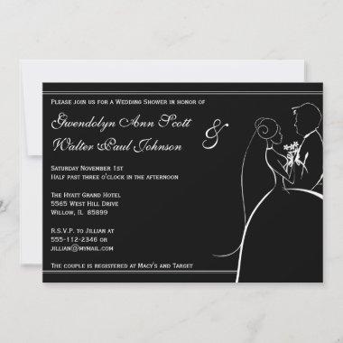 Black and White Couple Wedding Shower Invitations