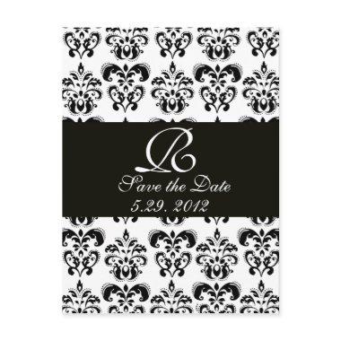 BLACK AND WHITE DAMASK MONOGRAM ANNOUNCEMENT POST