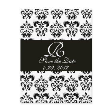 BLACK AND WHITE DAMASK MONOGRAM ANNOUNCEMENT POSTInvitations