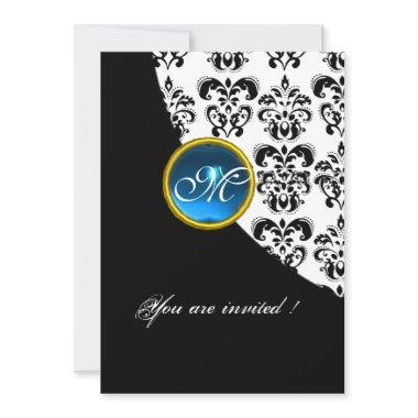 BLACK AND WHITE DAMASK MONOGRAM,blue sapphire