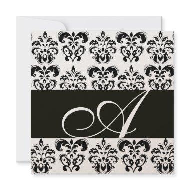 BLACK AND WHITE DAMASK MONOGRAM Chanpagne metallic