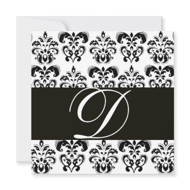BLACK AND WHITE DAMASK MONOGRAM