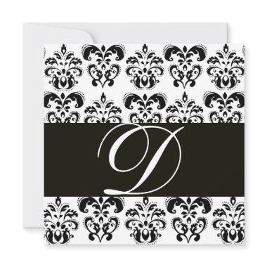 BLACK AND WHITE DAMASK MONOGRAM Invitations