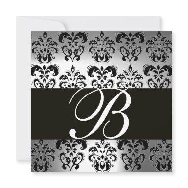 BLACK AND WHITE DAMASK MONOGRAM silver moonstone