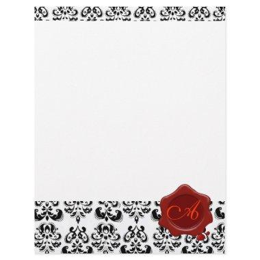 BLACK AND WHITE DAMASK , RED WAX SEAL MONOGRAM