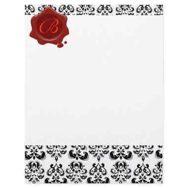 BLACK AND WHITE DAMASK , RED WAX SEAL MONOGRAM