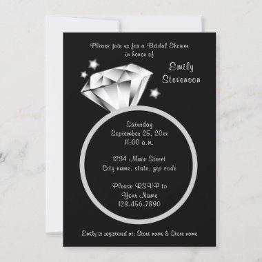 Black and white Diamond ring Bridal Shower Invitations