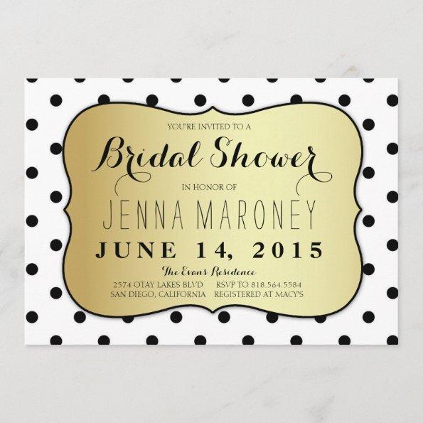 Black and White Dots w/ Gold Foil Bridal Shower Invitations