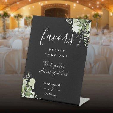 Black And White Elegant Floral Greenery Favors Pedestal Sign
