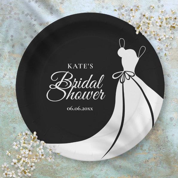 Black and White Elegant Gown  Paper Plates