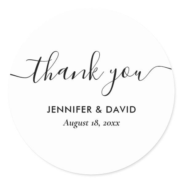 Black and White Elegant Modern Script Thank You Classic Round Sticker