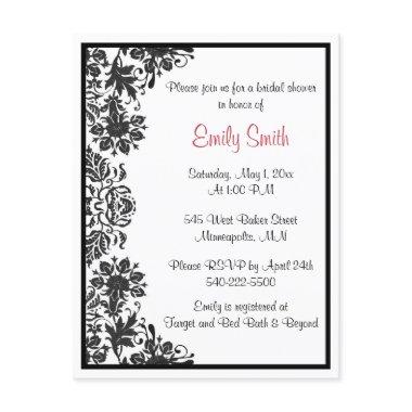 Black and White Floral Damask Bridal Shower Invitations