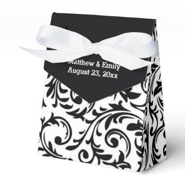 Black and White Floral Damask Wedding Favor Boxes