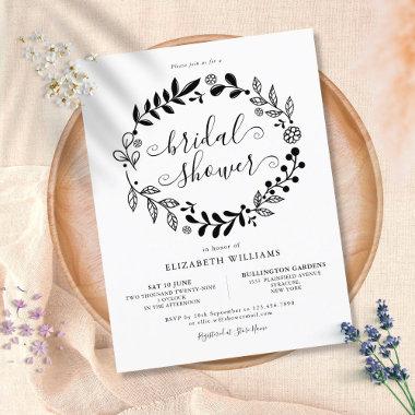 Black and White Floral Garland Bridal Shower Announcement PostInvitations
