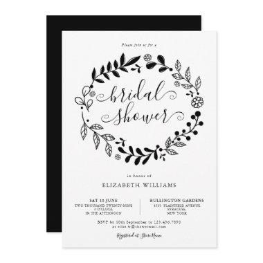 Black and White Floral Garland Bridal Shower Invitations