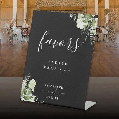 Black And White Floral Greenery Favors Table Pedestal Sign