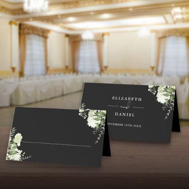 Black And White Floral Greenery Wedding Folded Place