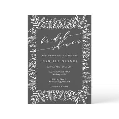 Black and White Floral Line Art Bridal Shower Invitations