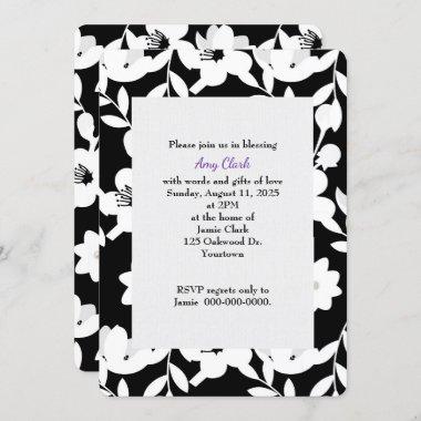 black and white floral pattern bridal shower Invitations